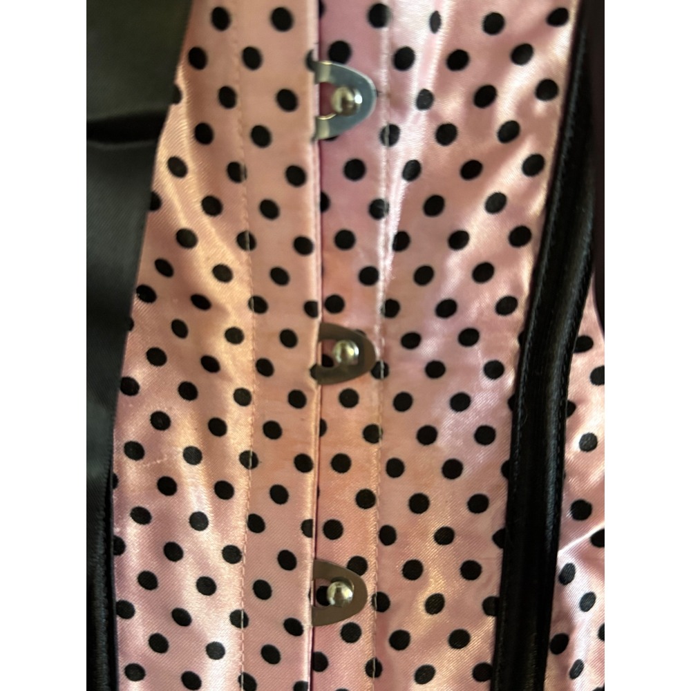Lovesick Pink Black Polka Dot Ruffle Corset Top Satin Bow Lace Up Back Small - Picture 3 of 8